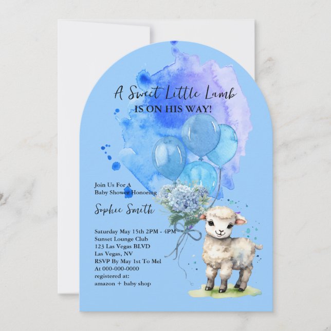 Invitation Petit Baby shower doux d'agneau bleu Hydrangea Arc (Devant)