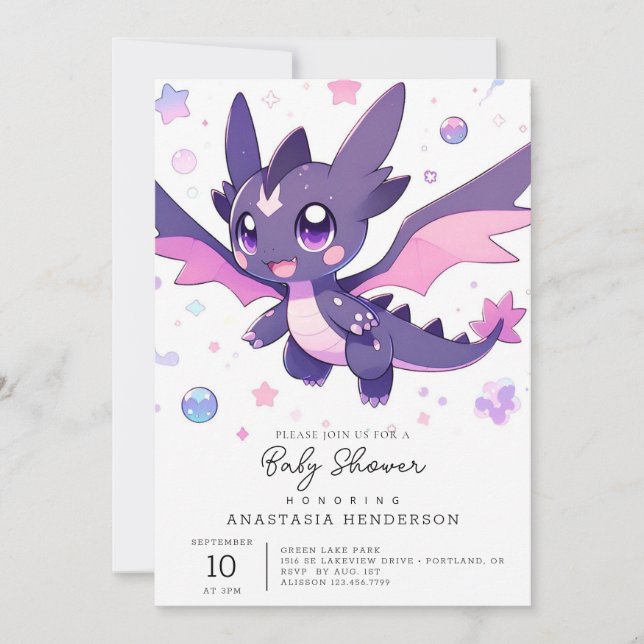 Invitation Petit Baby shower Dragon (Devant)