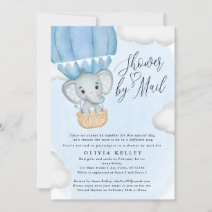 Invitation Petit Baby shower éléphant bleu arachide par courr