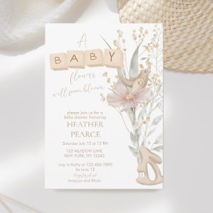 Invitation Petit Baby shower en bois fleuri