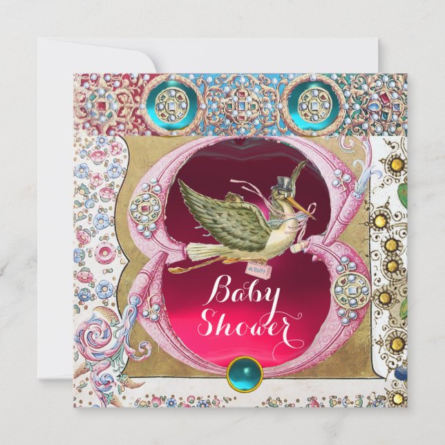 INVITATION PETIT BABY SHOWER EN STORK PRINCESS, PIERRES FLORA (Devant)
