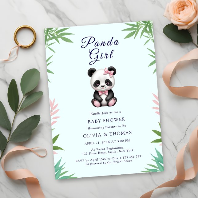 Invitation Petit Baby shower fille Panda (Créateur téléchargé)