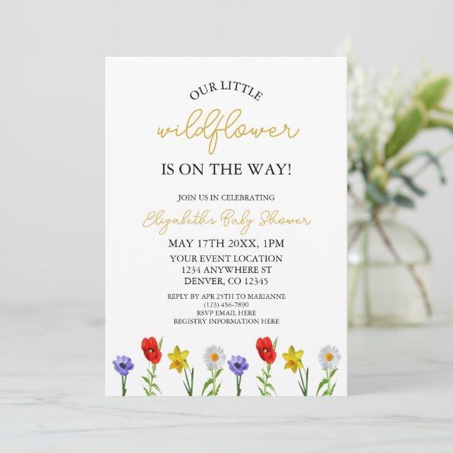 Invitation Petit Baby shower Fleur sauvage (Debout devant)