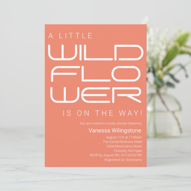 Invitation Petit Baby shower Fleur sauvage (Debout devant)