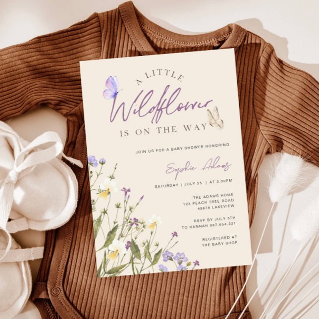 Invitation Petit Baby shower Fleur sauvage Boho fille (Créateur téléchargé)