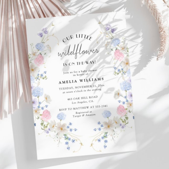 Invitation Petit Baby shower Fleur sauvage rose printanier (Créateur téléchargé)