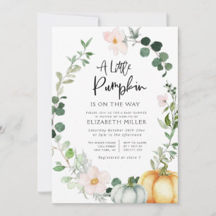 Invitation petit baby shower fleuri et verdoyant citrouille