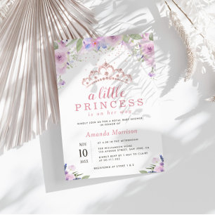 Invitation petit baby shower fleuri pourpre princesse