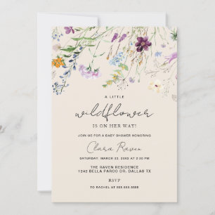 Invitation Petit Baby shower Floral Beige Fleur sauvage