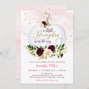Invitation Petit Baby shower Floral de Bourgogne Citrouille