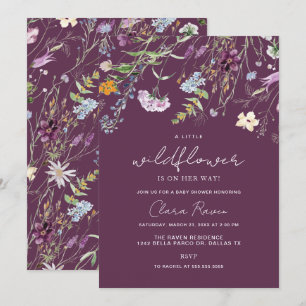 Invitation Petit Baby shower Floral Plum pourpre Fleur sauvag