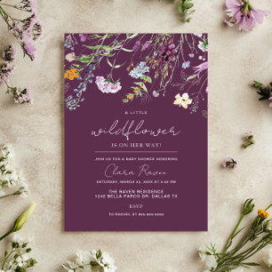 Invitation Petit Baby shower Floral Plum pourpre Fleur sauvag