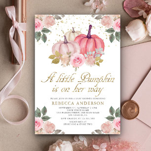 Invitation Petit Baby shower Floral rose Citrouille