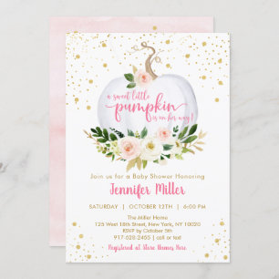 Invitation Petit Baby shower Floral rose Citrouille