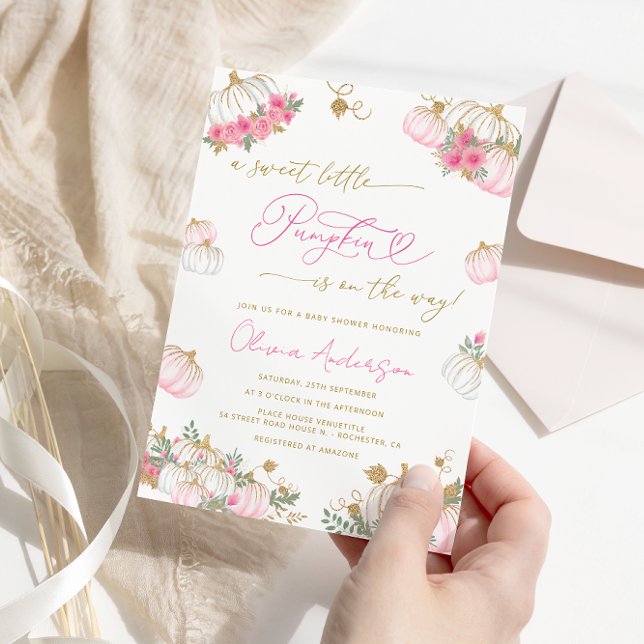 Invitation Petit Baby shower Floral Rose Citrouille fille (Créateur téléchargé)