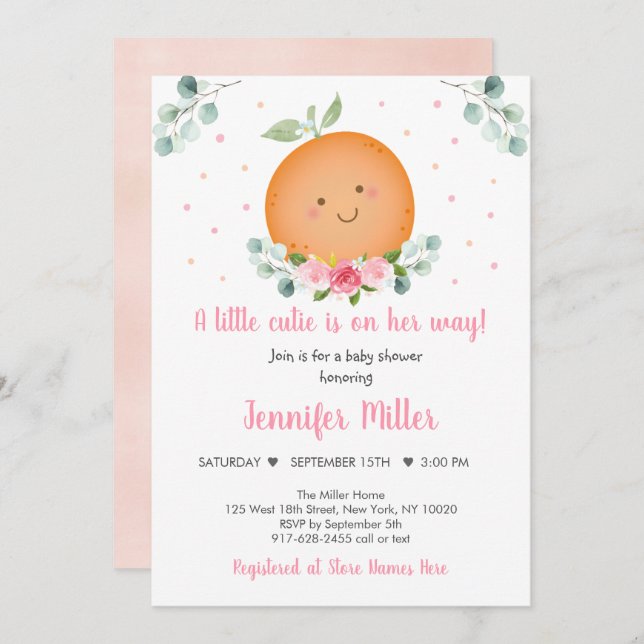 Invitation Petit Baby shower Floral Rose Cutie (Devant / Derrière)