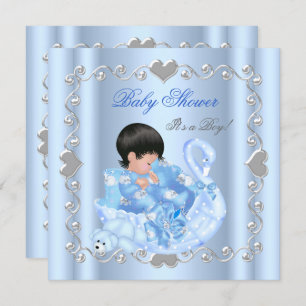 Invitation Petit Baby shower Garçon Bébé Bleu Cygne