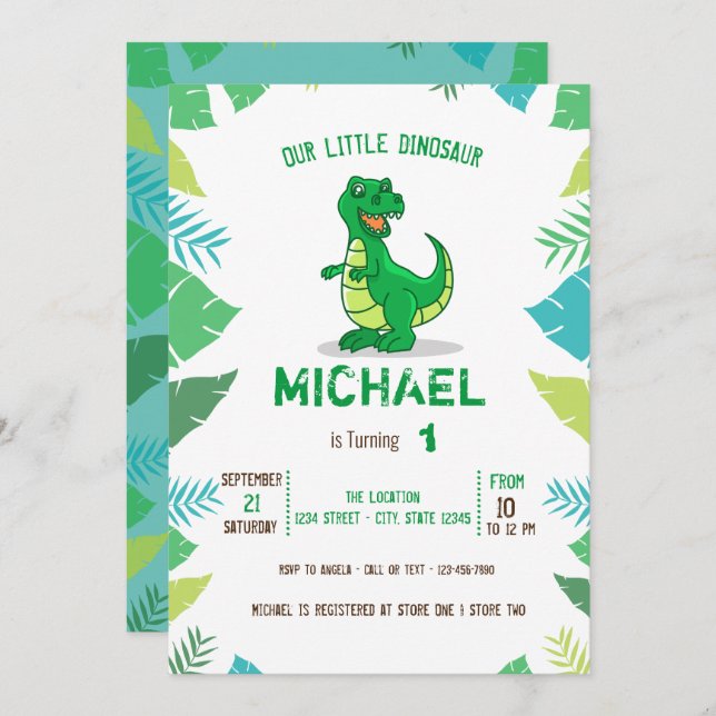 Invitation Petit Baby shower Garçon de Dinosaur (Devant / Derrière)