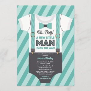 Invitation Petit Baby shower Garçon, Turquoise gris Turquoise