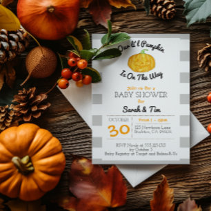 Invitation Petit Baby shower gris Citrouille et orange