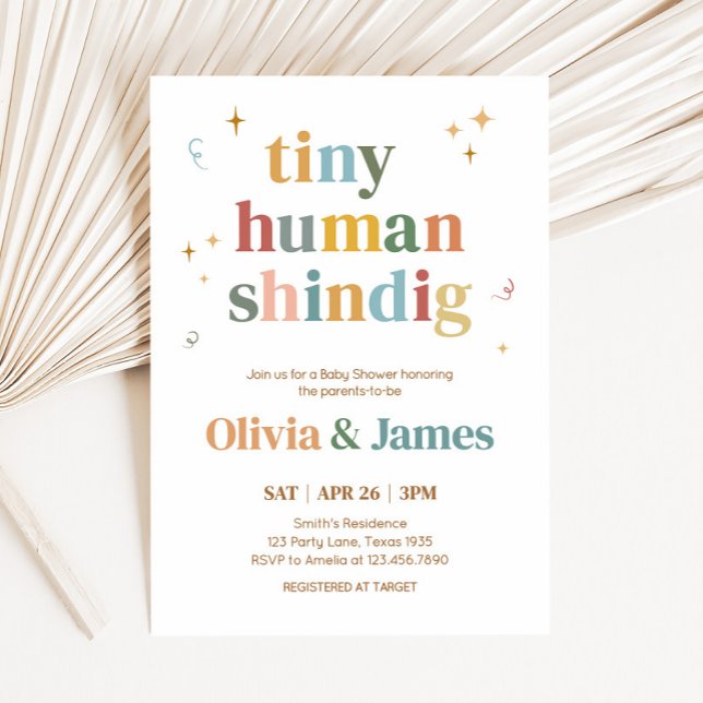 Invitation Petit Baby shower humain Shindig (Tiny Human Shindig Retro Baby Shower Invitation
)