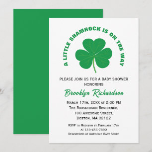Invitation Petit Baby shower Irlandais Blanc Et Vert Shamrock