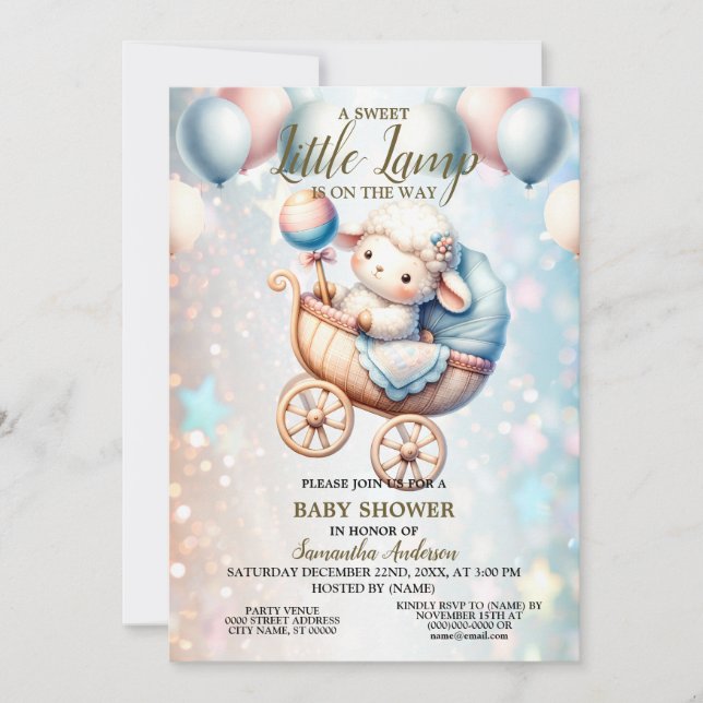 Invitation Petit Baby shower Lampe Doux Ballons Beau (Devant)