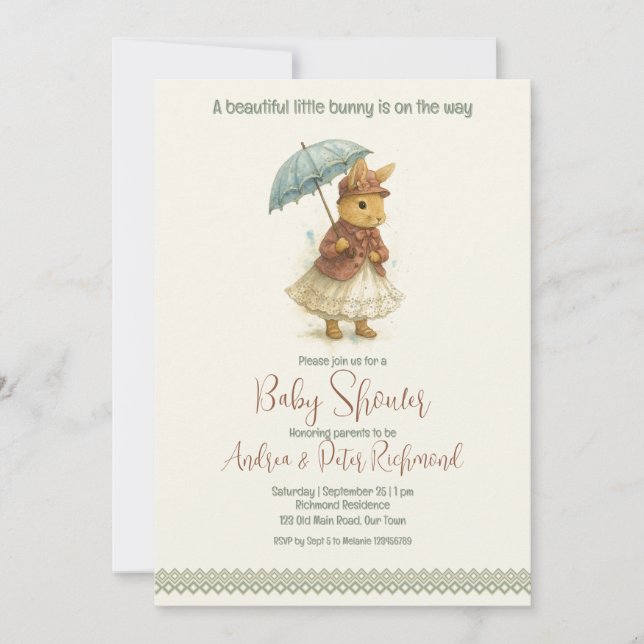 Invitation Petit Baby shower lapin pour fille (Devant)