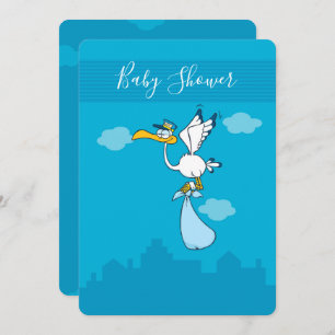 Invitation Petit Baby shower mignon Caricature de cigogne Inv