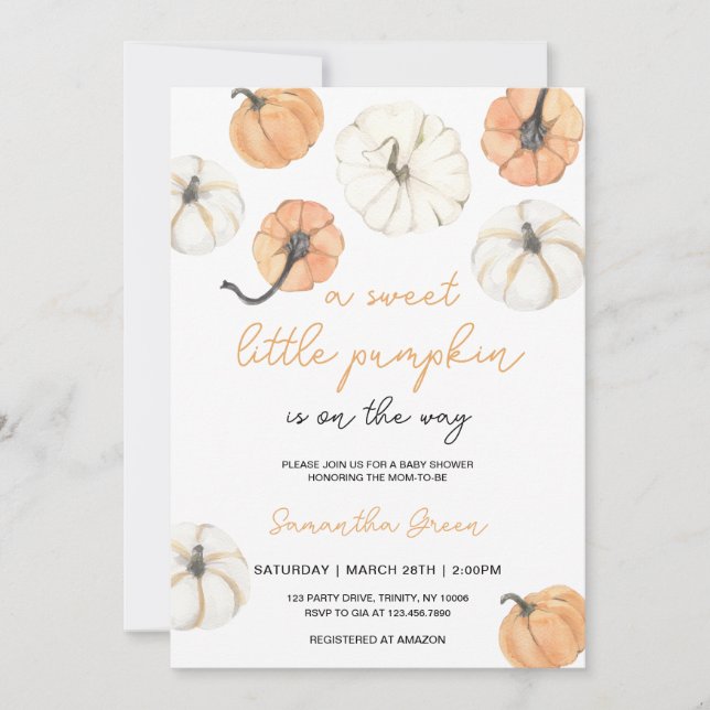Invitation Petit Baby shower minimaliste Citrouille (Devant)