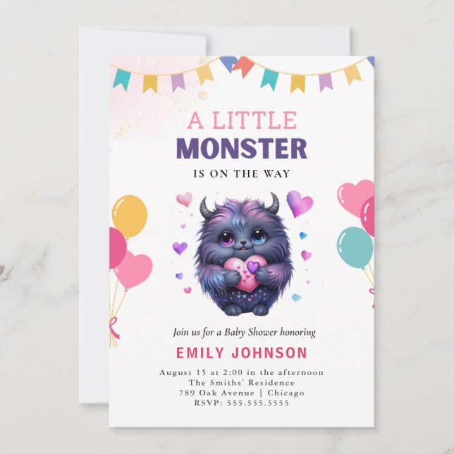 Invitation Petit Baby shower Monster (Devant)