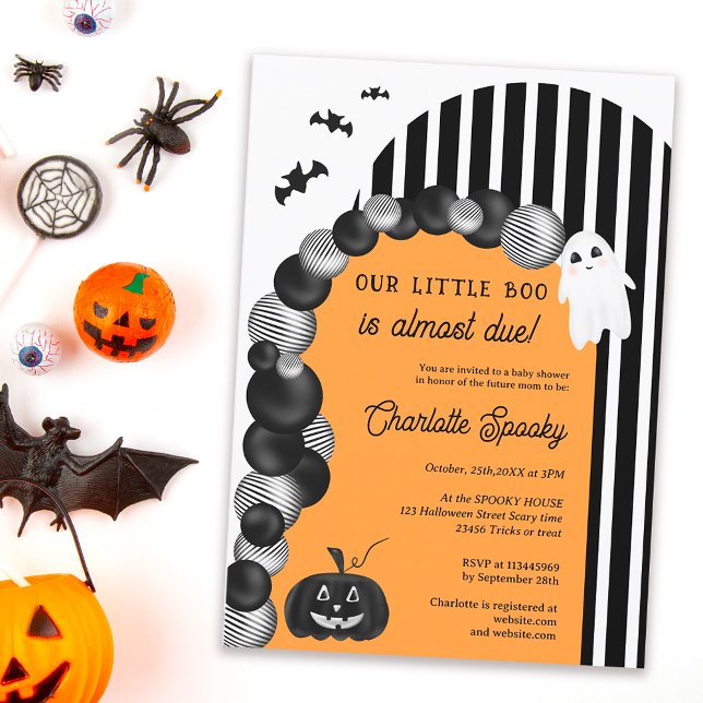 Invitation Petit baby shower noir blanc d'Halloween (Black white Halloween little boo baby shower Invitation orange)