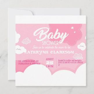 Invitation Petit Baby shower nuageux rose