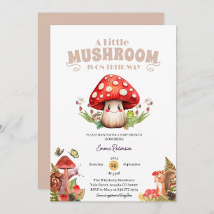 Invitation petit baby shower papillon de champignons