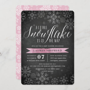 Invitation Petit Baby shower Pink Snowflake Chalkboard