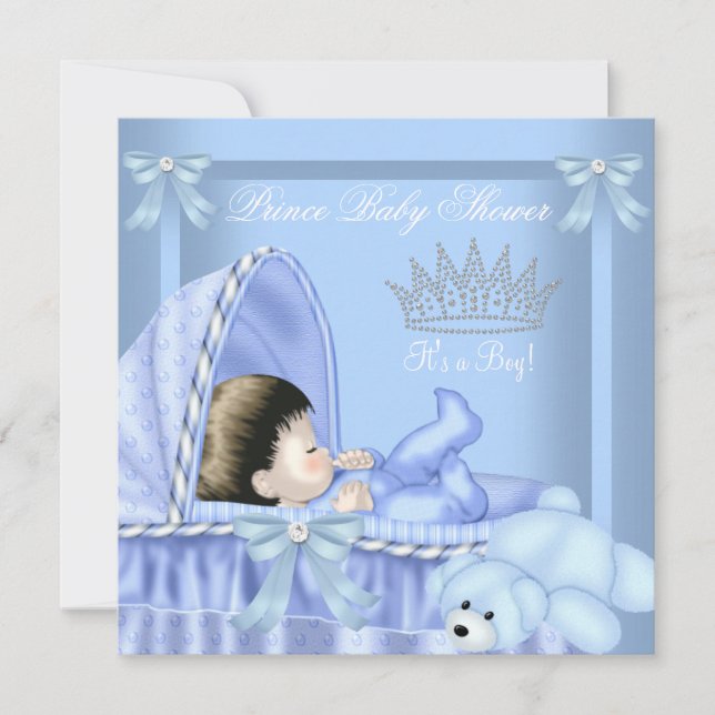 Invitation Petit Baby shower Prince Boy Bassinette Bleue Bleu (Devant)