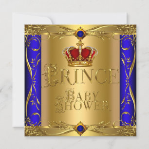 Invitation Petit Baby shower Prince Boy Blue Red Crown