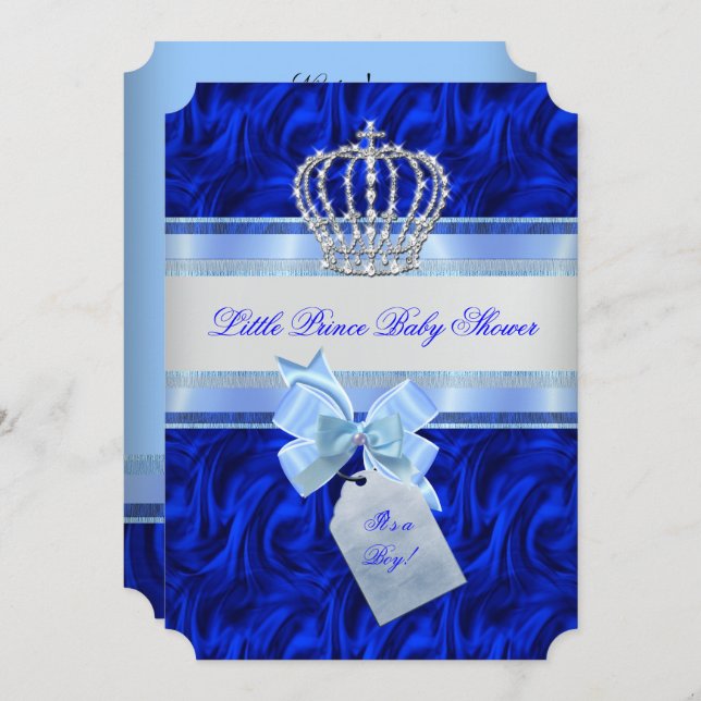 Invitation Petit Baby shower Prince Boy Royal Blue (Devant / Derrière)