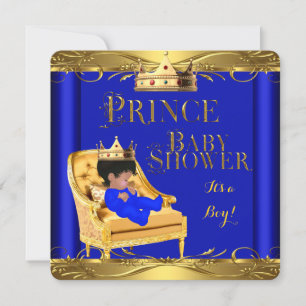 Invitation Petit Baby shower Prince Boy Royal Blue Crown 6C