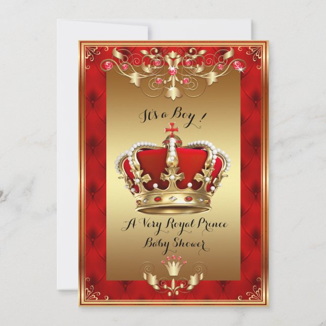 Invitation Petit Baby shower Prince Invitation, or, rouge (Dos)