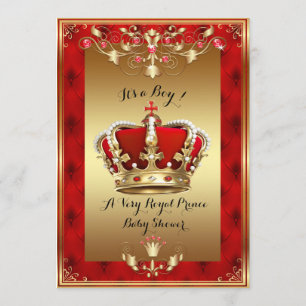Invitation Petit Baby shower Prince Invitation, or, rouge