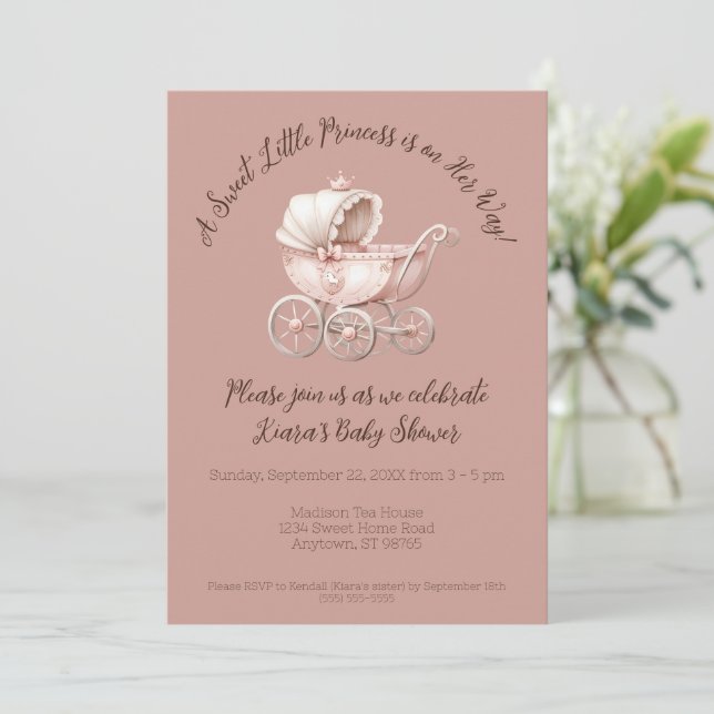 Invitation Petit Baby shower princesse sucré (Debout devant)