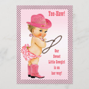 Invitation Petit baby shower rose de pois de cow-girl