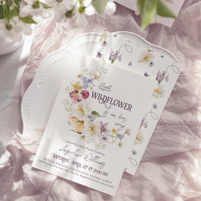 Invitation Petit Baby shower rustique violet Fleur sauvage (Créateur téléchargé)