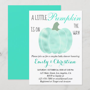 Invitation Petit Baby shower Shimmer Turquoise Aqua Citrouill