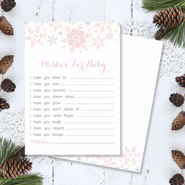 Invitation Petit Baby shower Snowflake Wings, Rose & Argent (Créateur téléchargé)