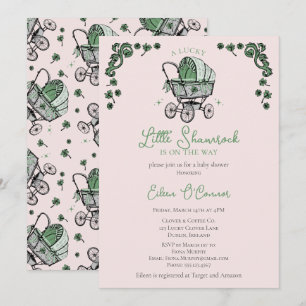 Invitation Petit Baby shower St patrick Shamrock rose