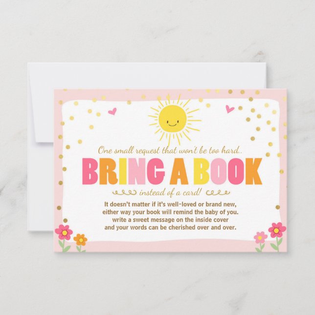 Invitation Petit Baby shower Sunshine Apportez un livre Rose  (Devant)