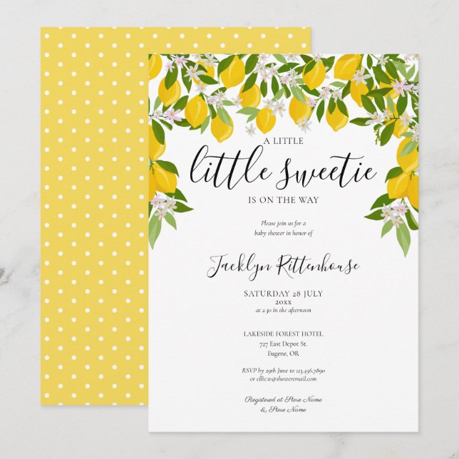 Invitation Petit Baby shower vert de fleurs de citron doux (Devant / Derrière)