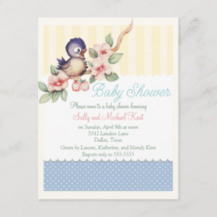 Invitation Petit baby shower vintage d'oiseau
